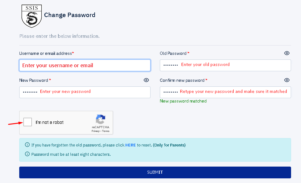 Ssis Link | Change Or Reset Password